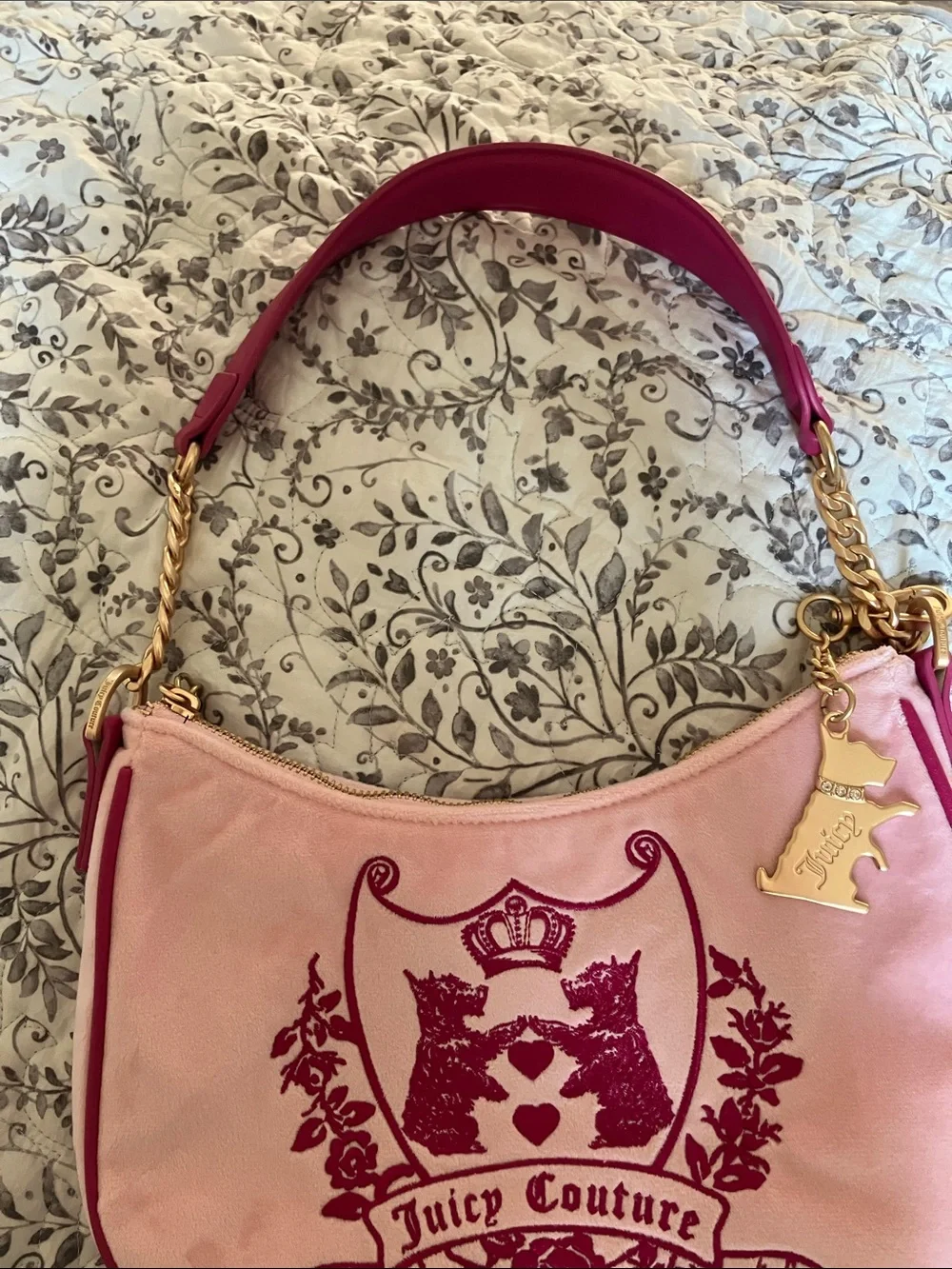 (No pom poms on it) Juicy Couture Two-Tone Pink Embroidered Shoulder Bag